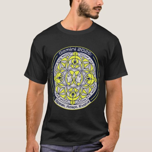 Gemini 2026 Twin Zodiac Mandala | Speak, Adapt, Ev T-shirt (Voorkant)