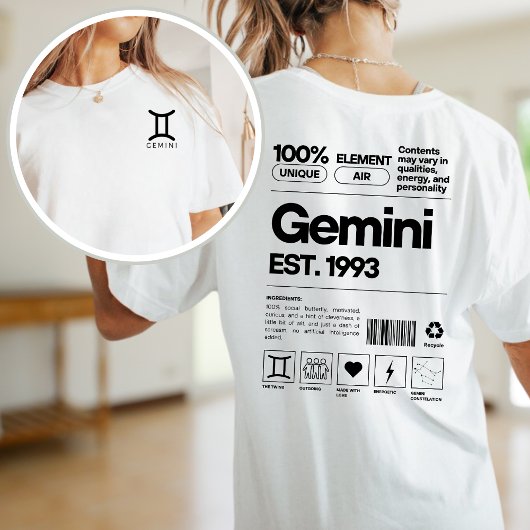 Gemini aangepaste zodiac astrologie verjaardag jun t-shirt