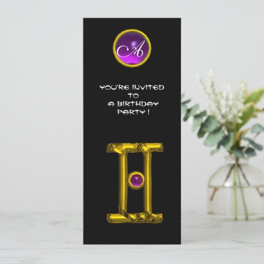 GEMINI ALEXANDRITE MONOGRAM, amethyst felzwart Kaart (Staand voorkant)