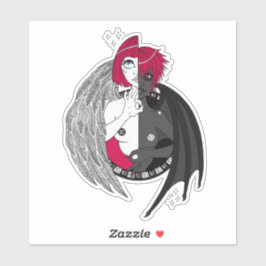 Gemini Angel Demon Black Red Anime Cartoon Sticker