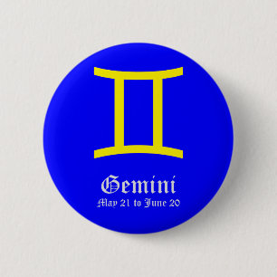 GEMINI ASTROLOGISCH TEKEN, SYMBOOL ZODIAC RONDE BUTTON 5,7 CM