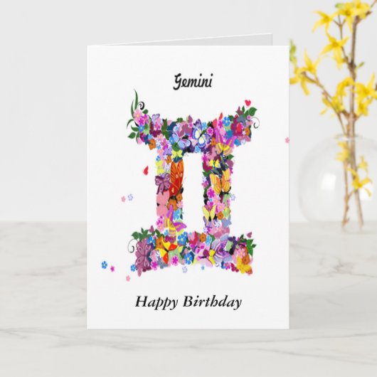 Gemini Astrology Birthday Card Kaart (Gele Bloem)
