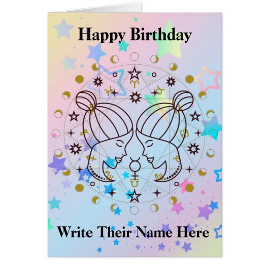 Gemini Astrology Sign Birthday Kaart 21-juni 20 (Voorkant)