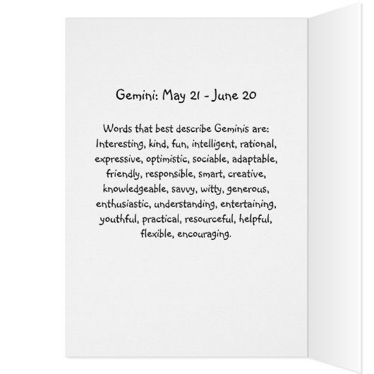 Gemini Astrology Sign Birthday Kaart 21-juni 20 (Binnen (Links))