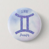  Gemini Astrology Sign Speciaal Paars Ronde Button 5,7 Cm (Voorkant)