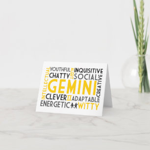 Gemini Astrology Word Collage Card Kaart