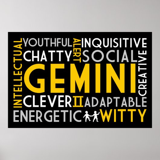 Gemini Astrology Word Collage Print (Voorkant)