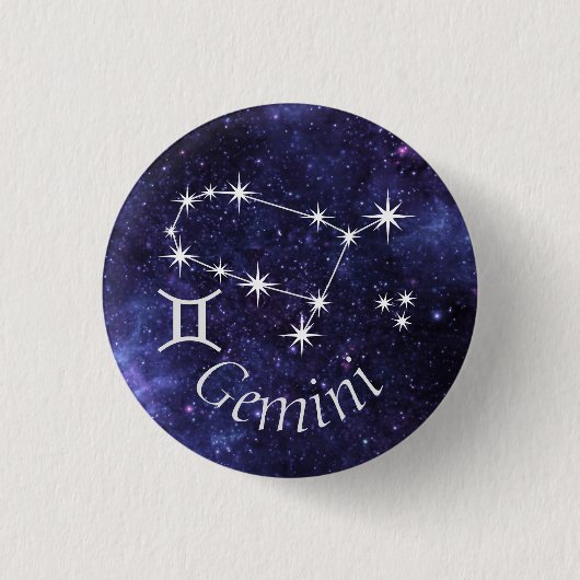 Gemini Badge, Zodiac Horoscope Badge Ronde Button 3,2 Cm (Voorkant)