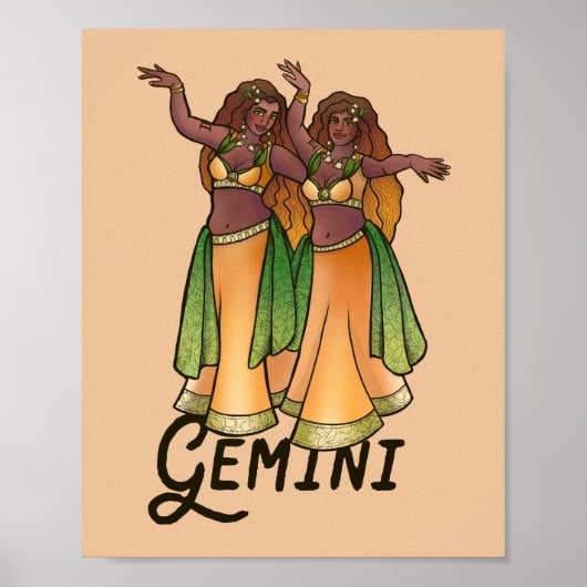Gemini Belly Dancers Zodiac Bellydans Art Poster (Voorkant)