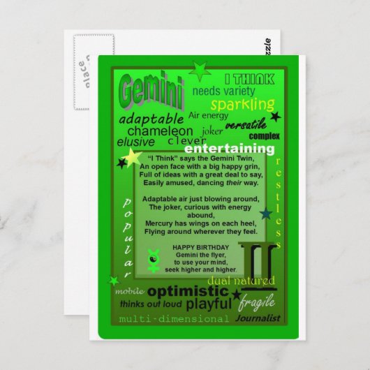 GEMINI BIRTHDAY BRIEFKAART (Voorkant / Achterkant)