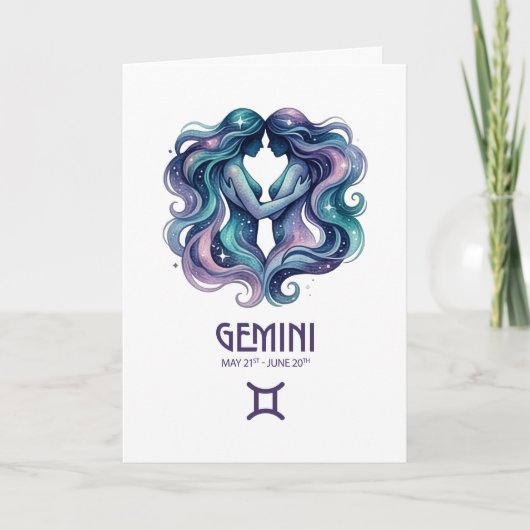 Gemini Birthday Card. Zodiac Astrology Card Feestdagen Kaart (Voorkant)
