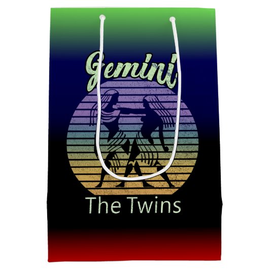 Gemini Birthday Gift-Cool Retro Sunset Zodiac Medium Cadeauzakje (Achterkant)