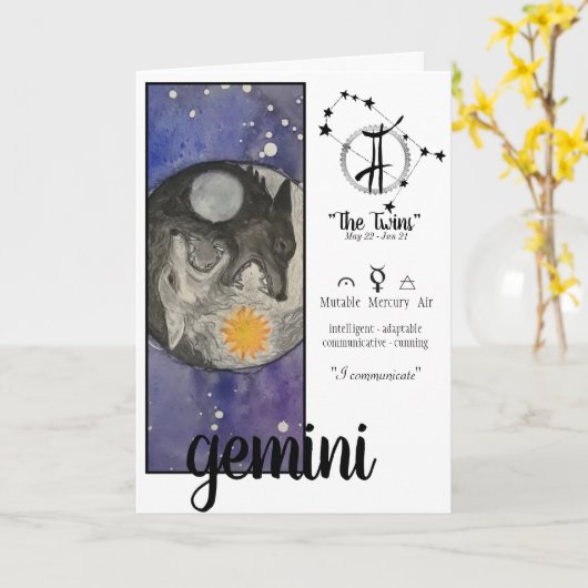 Gemini Birthday Kaart (Gele Bloem)