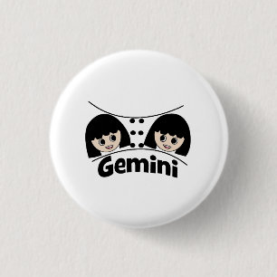 Gemini Birthday Zodiac Sign Twins Girls Ronde Button 3,2 Cm