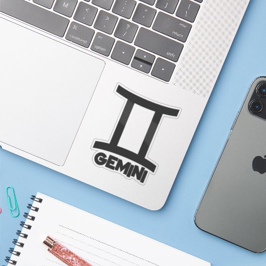 Gemini Bold Zodiac Teken Horoscoop Aangepaste Teks Sticker (Laptop met iPhone)