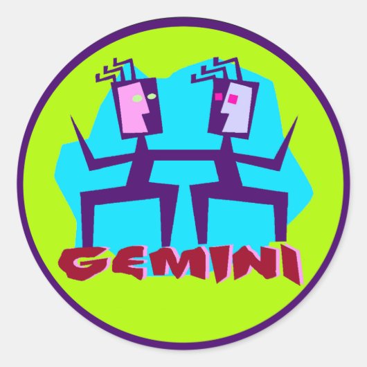 Gemini Cartoon Zodiac Astrology design Ronde Sticker (Voorkant)