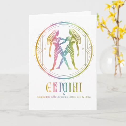 Gemini Compatibility Verjaardag Wenskaart Kaart (Gele Bloem)