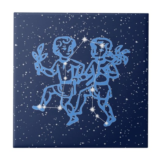 Gemini Constellation and Sun Sign with Stars Tile Tegeltje (Voorkant)