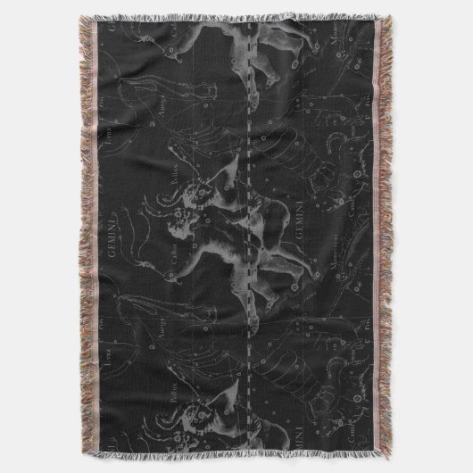 Gemini Constellation Hevelius 1690 on Black Deken (Voorkant Verticaal)