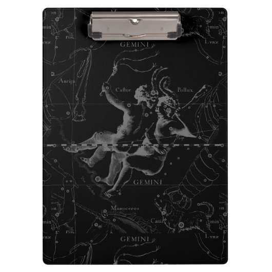 Gemini Constellation Map Engraving by Hevelius Klembord (Voorkant)