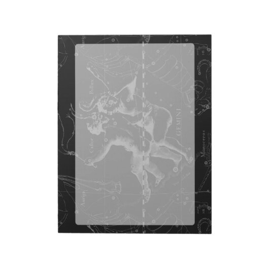 Gemini Constellation Map Hevelius 1690 op Black Notitieblok (Linkerzijde)