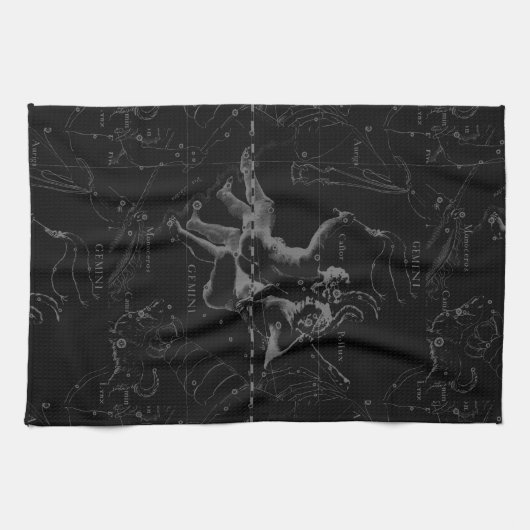 Gemini Constellation Map Hevelius 1690 op Black Theedoek (Horizontaal)