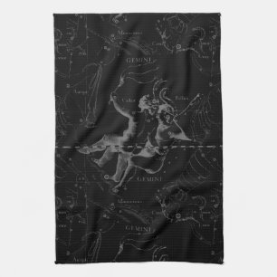 Gemini Constellation Map Hevelius 1690 op Black Theedoek
