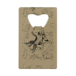 Gemini Constellation Map Hevelius circa 1690 Creditkaart Flessenopener