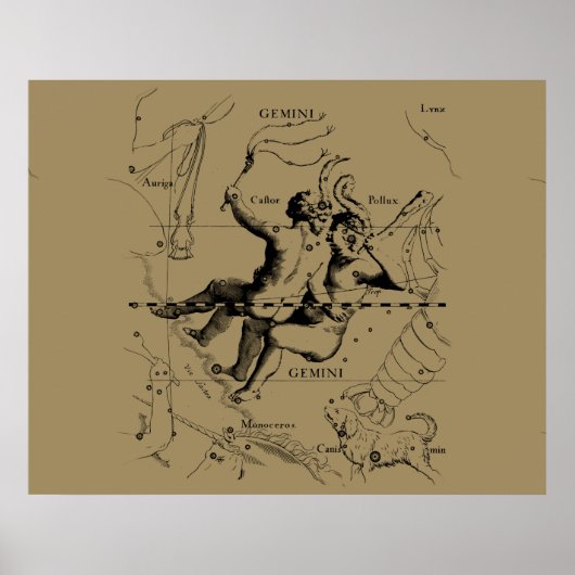 Gemini Constellation Map Hevelius circa 1690 Poster (Voorkant)