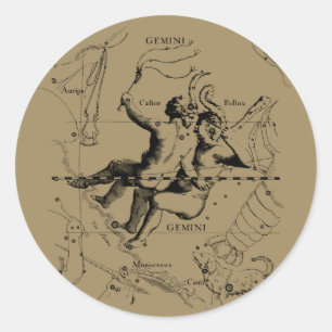 Gemini Constellation Zodiac Hevelius circa 1690 Ronde Sticker