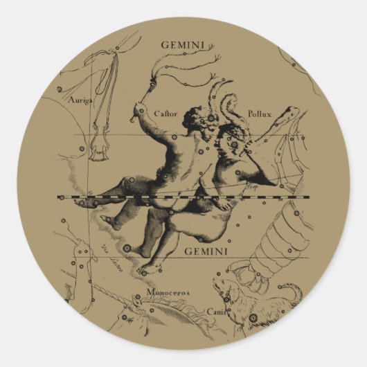 Gemini Constellation Zodiac Hevelius circa 1690 Ronde Sticker (Voorkant)