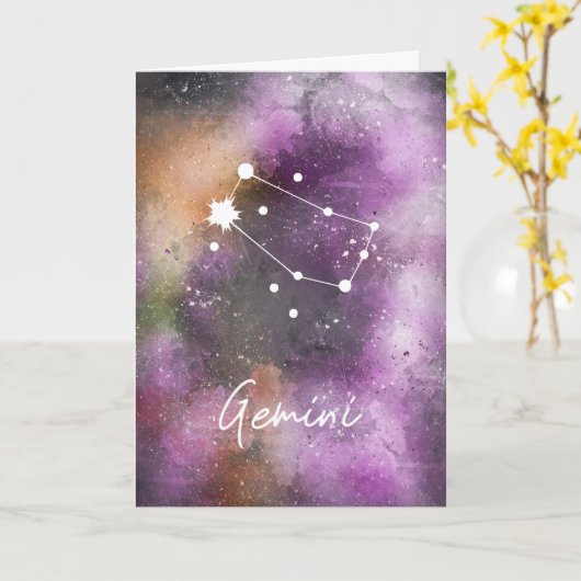Gemini Constellation Zodiac Paars Galaxy Kaart (Gele Bloem)
