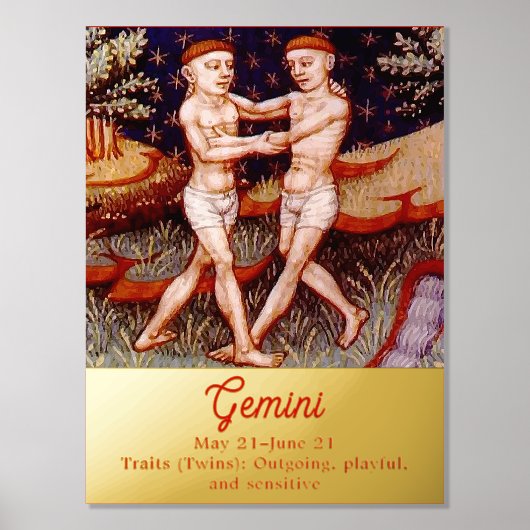 Gemini de tweeling Zodiac teken Verjaardagsfeest Folie Afdrukken (Voorkant)