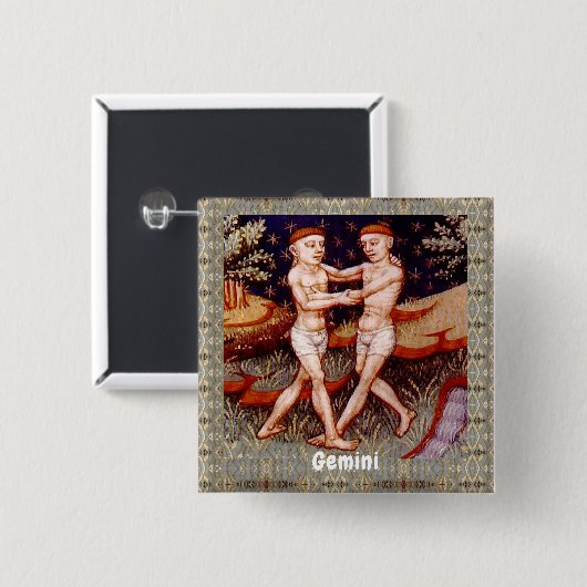 Gemini de tweeling Zodiac teken Verjaardagsfeest Vierkante Button 5,1 Cm (Voorkant /achterkant)