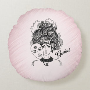 Gemini Dierenriemsymbool en -teken Roze Effen Roze Rond Kussen