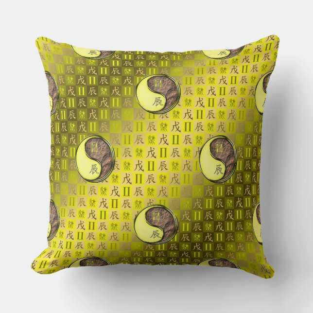 Gemini & Earth Dragon Throw Pillow Kussen (Voorkant)