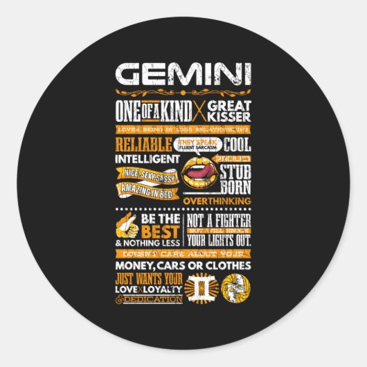 Gemini feiten Zodiac teken Ronde Sticker (Voorkant)