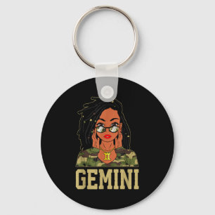Gemini Gedreadlockt Haar Sy Zwarte Vrouw Camo Mela Sleutelhanger