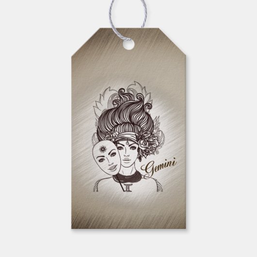 Gemini Gemaskerde Dame Zodiac Cadeaulabel (Voorkant)