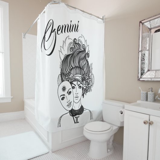 Gemini Gemaskerde Dame Zodiac Douchegordijn (In situ)