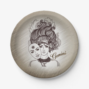 Gemini Gemaskerde Dame Zodiac Papieren Bordje