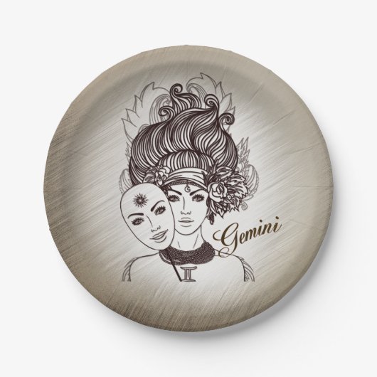 Gemini Gemaskerde Dame Zodiac Papieren Bordje (Voorkant)