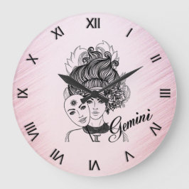 Gemini Gemaskerde Dame Zodiac Romeinse Cijfers Roz Grote Klok