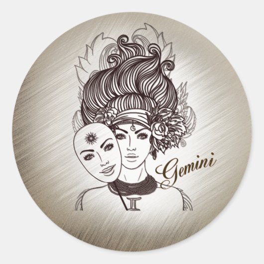 Gemini Gemaskerde Dame Zodiac Ronde Sticker (Voorkant)