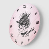 Gemini Gemaskerde Lady Zodiac Roman Numerals Roze Grote Klok (Hoek)