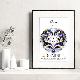 Gemini gepersonaliseerde elegante Zodiac Waterverf Poster