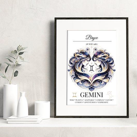 Gemini gepersonaliseerde elegante Zodiac Waterverf Poster
