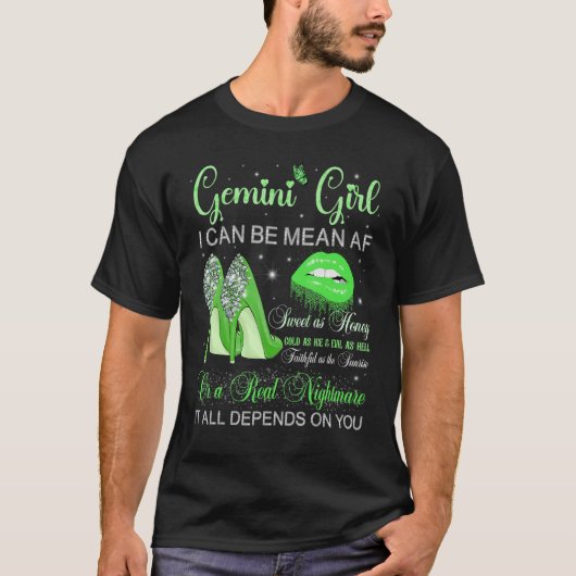 Gemini Girl Birthday High Heels Driving Lips Butt T-shirt (Voorkant)
