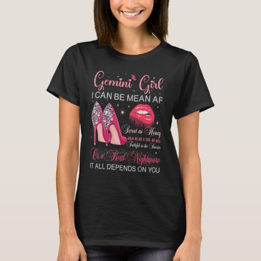 Gemini Girl Birthday High Heels Driving Lips Butt T-shirt (Voorkant)