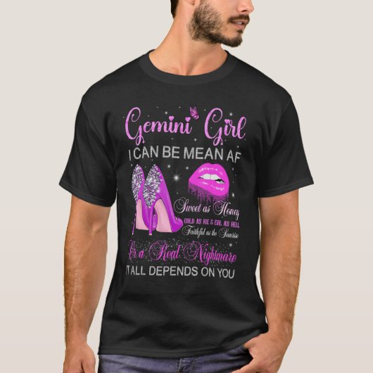 Gemini Girl Birthday High Heels Driving Lips Butt T-shirt (Voorkant)